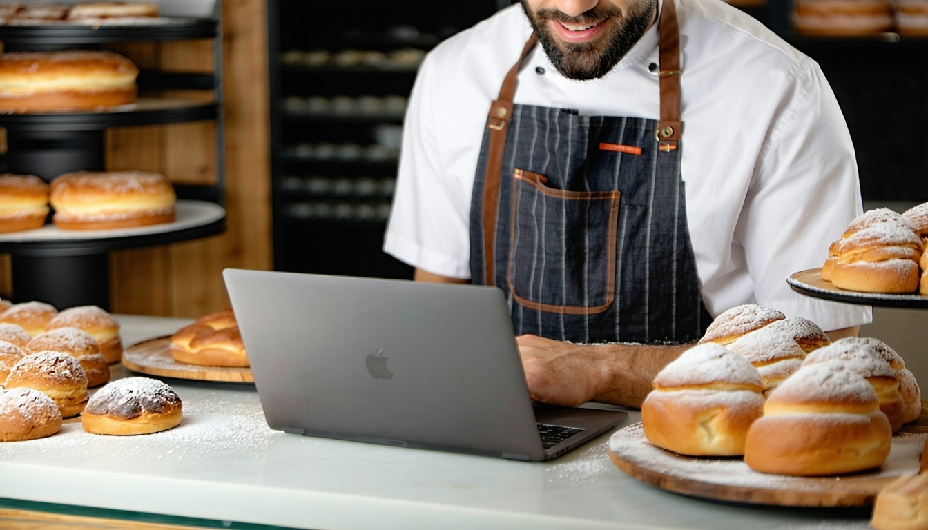 Bakery manager booking a discovery call on a laptop